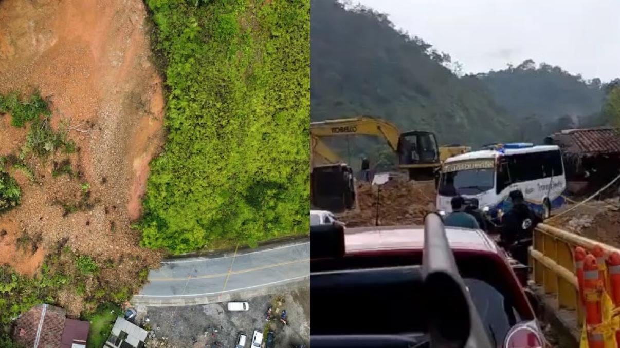 Derrumbe de grandes magnitudes obstruyó la calzada a la altura del km 50 del tramo Santuario-Caño Alegre.