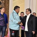 Gustavo Petro y el técnico Nelson Abadía.