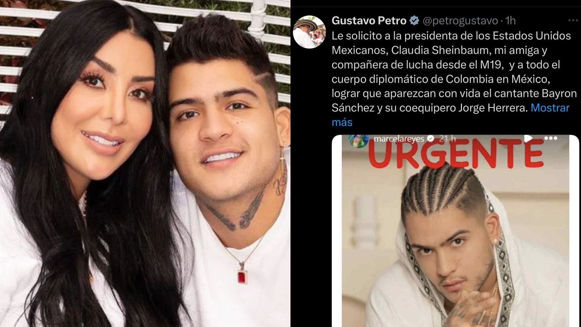 Petro pide apoyo a México para encontrar al cantante B-King, exesposo de Marcela Reyes, desaparecido en Polanco.