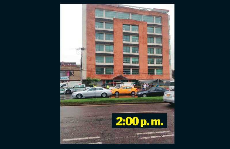 Tres horas más tarde su cuerpo fue encontrado tras caer desde el último piso de este hotel cerca al estadio El Campín.