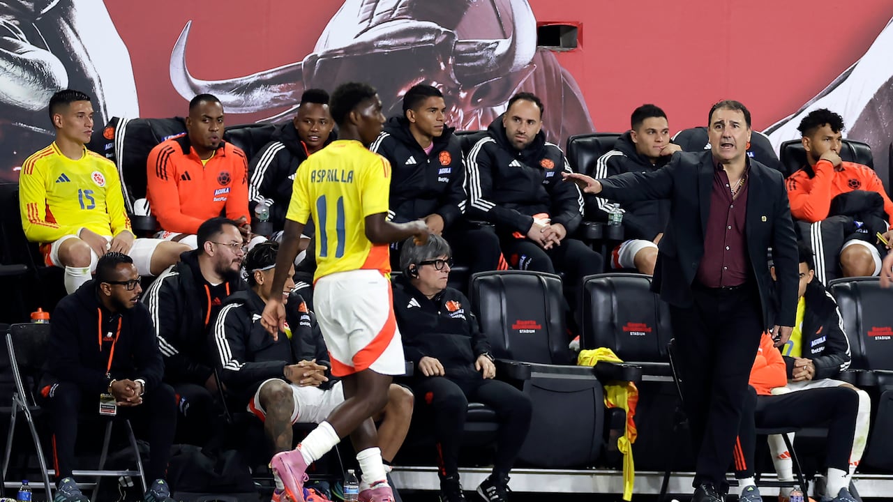 Néstor Lorenzo (der.) dirigiendo a la Selección Colombia ante Nueva Zelanda.