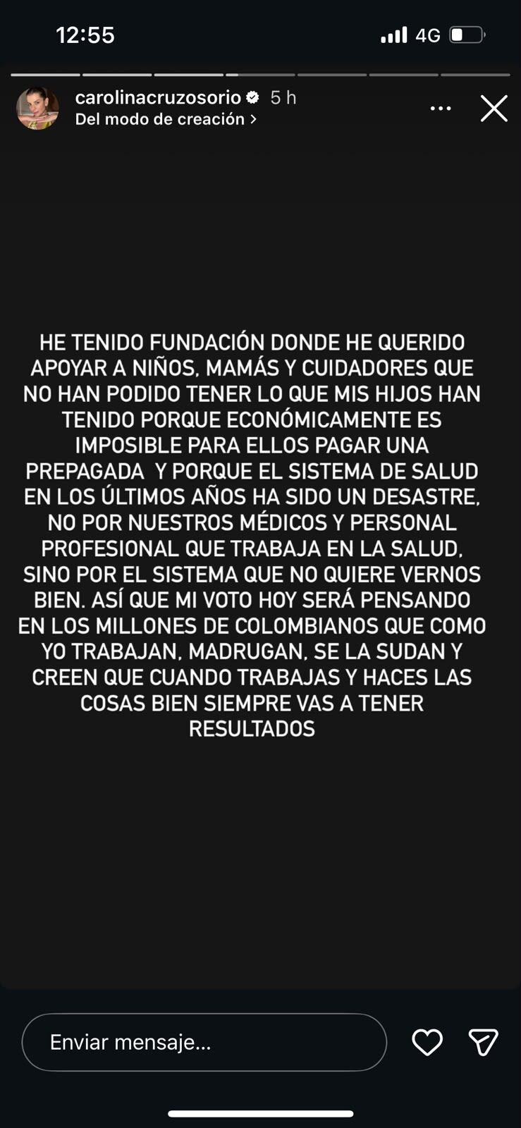 Palabras de Carolina Cruz