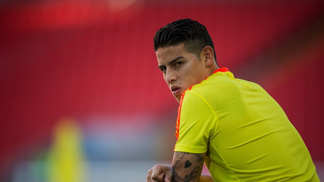 MOSCOW, RUSSIA - JULY 02: James Rodriguez looks on during Colombia Training at Spartak Stadium on July 2, 2018 in Moscow, Russia. (Photo by Joosep Martinson - FIFA/FIFA via Getty Images)