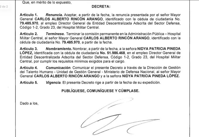 Decreto del presidente Gustavo Petro sobre la dirección del Hospital Militar