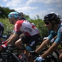 Belgium's Philippe Gilbert rides in the pack during the fourth stage of the Tour de France cycling race over 171.5 kilometers (106.6 miles) with start in Dunkerque and finish in Calais, France, Tuesday, July 5, 2022. (AP Photo/Daniel Cole )