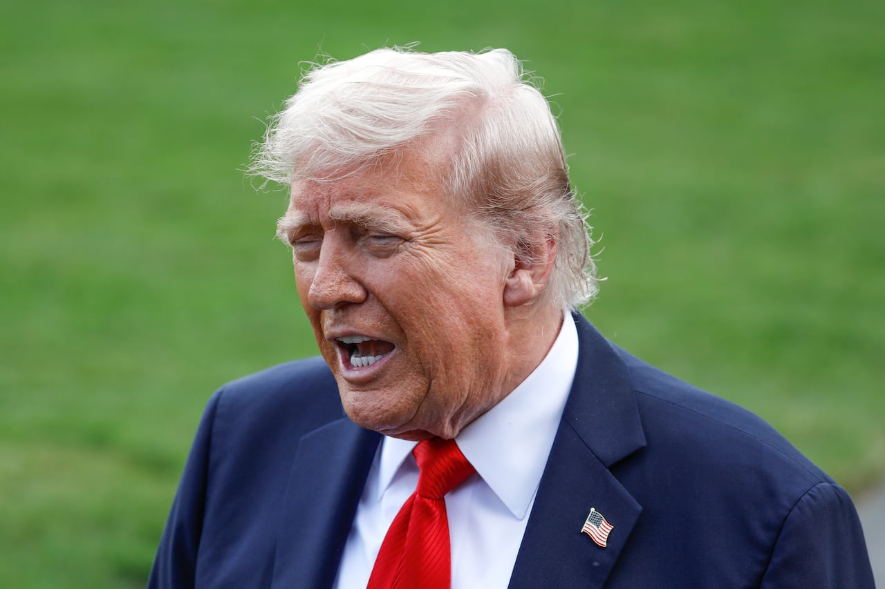 WASHINGTON DC, UNITED STATES - SEPTEMBER 11: United States President Donald Trump speaks to press before his departure at the White House route to attend a New York Yankees baseball game on September 11, 2025 in Washington, DC, United States. (Photo by Yasin Ozturk/Anadolu via Getty Images)