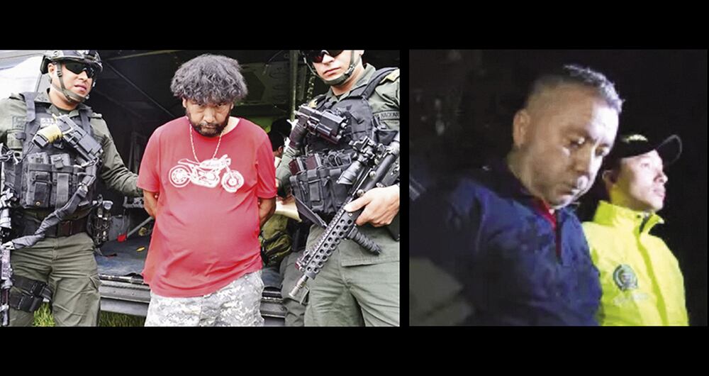 Alias Montañero (parte superior), sería el cabecilla de El Mesa; abajo, alias el Doctor, el segundo en la organización. Ambos están en la paz total de Petro.