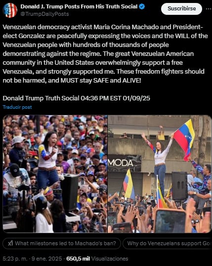 El próximo presidente de EE. UU., Donald Trump, respaldó a Edmundo González como líder legítimo de Venezuela.