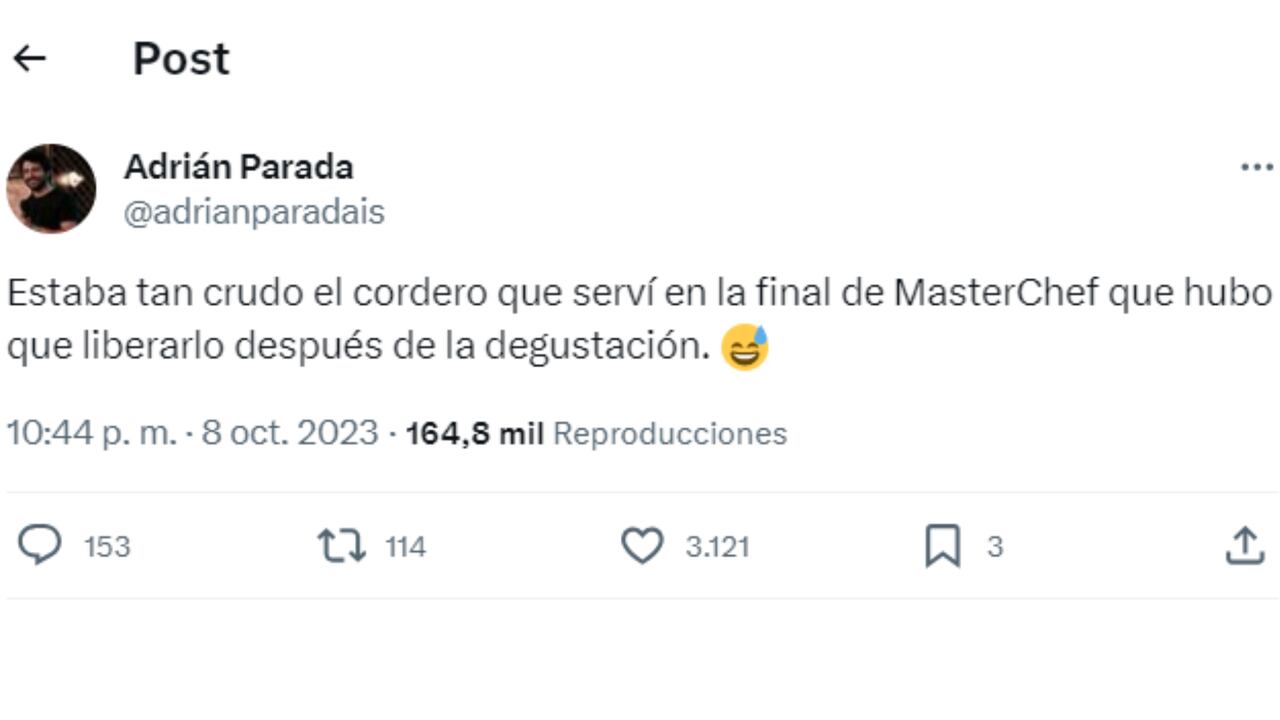 Adrián Parada y sus mensajes tras no ganar la final de MasterChef Celebrity 2023.