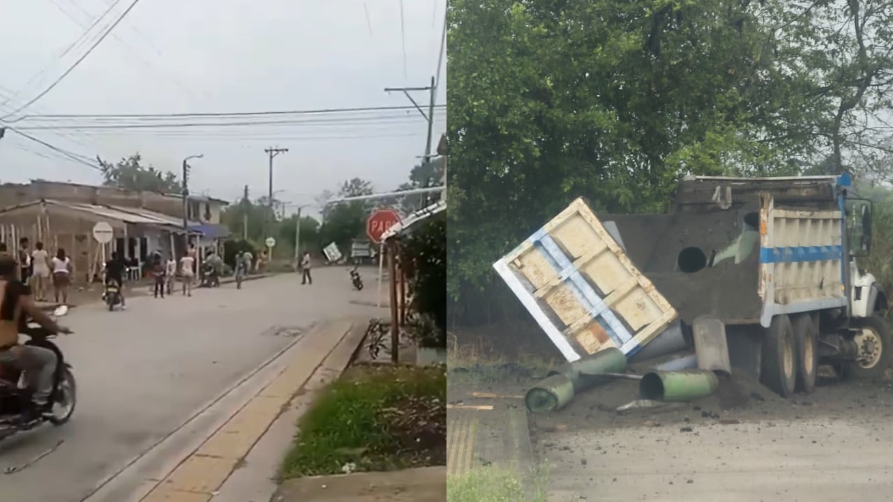 La zona en la que ocurrió el hecho y el camión en el que iban los explosivos.