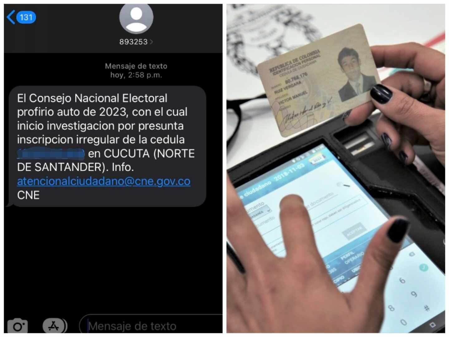 En cada mensaje venía al interior el número de cédula de cada persona.