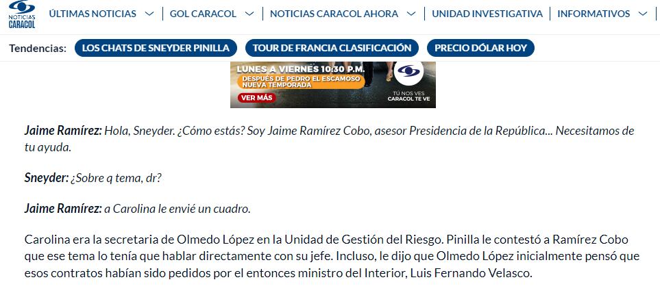 Ricardo Calderón de Caracol Noticias reveló chats que comprometen a minHacienda Ricardo Bonilla.