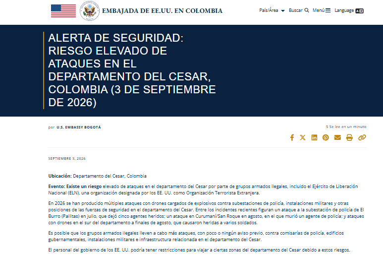 Comunicado emitido por la embajada.
