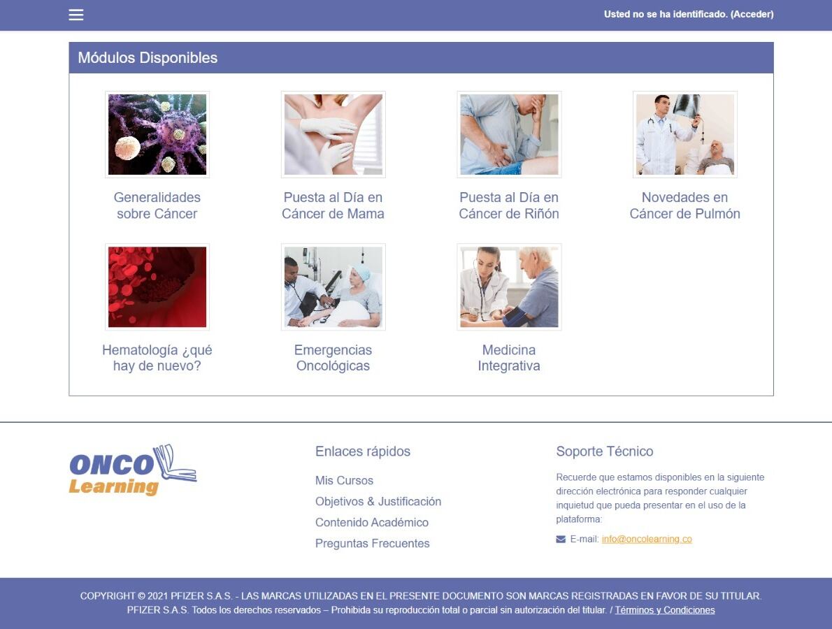 Inicio de la plataforma Oncolearning.