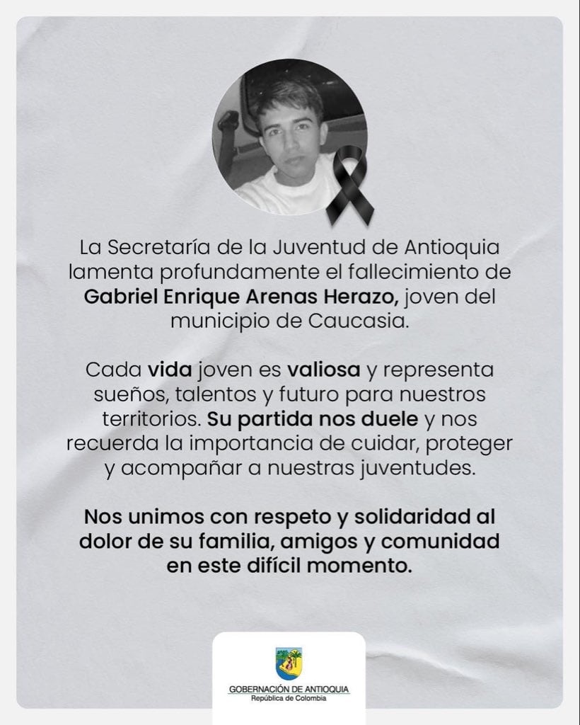 Gabriel Enrique Arenas Herazo, estudiante de la Universidad de Antioquia hallado sin vida.