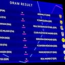 Las formaciones de grupo se muestran en un panel electrónico junto al trofeo de la Liga de Campeones de la UEFA, después del sorteo de los octavos de final de la Liga de Campeones de la UEFA 2023/24 en la sede de la UEFA en Nyon, Suiza, el lunes 18 de diciembre de 2023. (Salvatore Di Nolfi/Keystone vía AP)