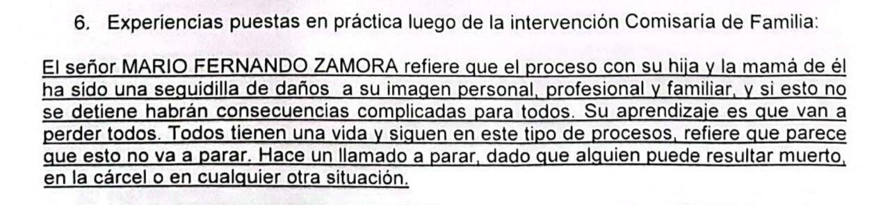 Soporte enviado a la comisaría de familia.