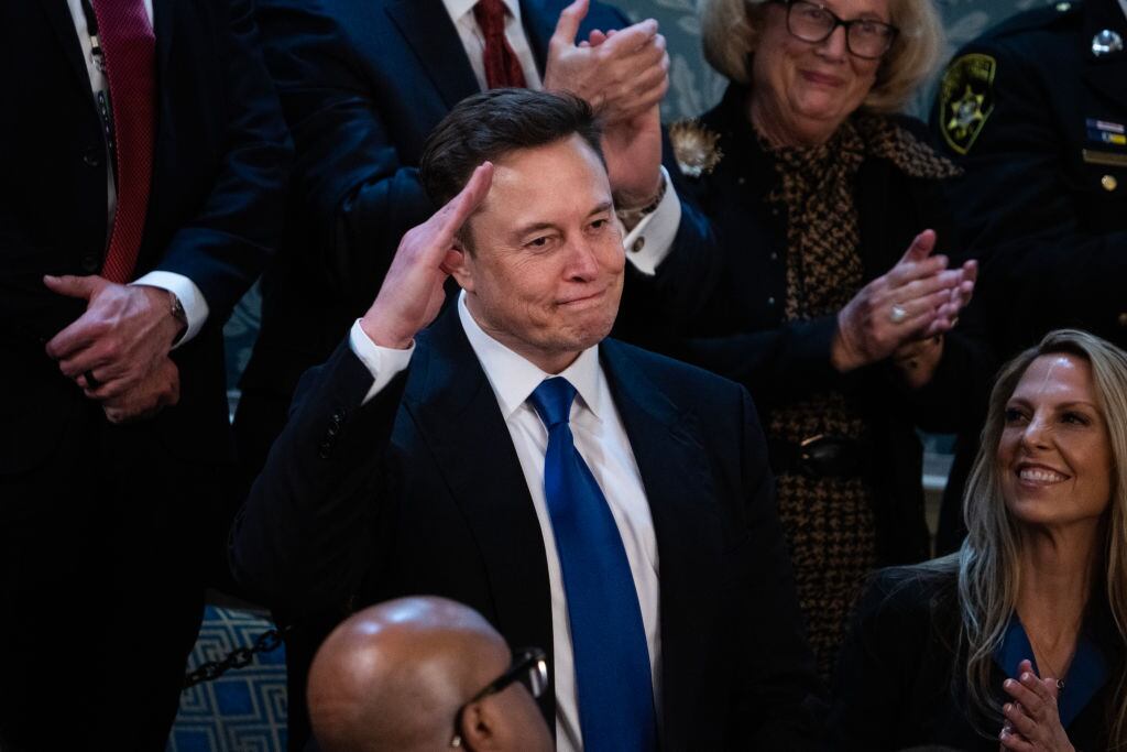 UNITED STATES - MARCH 4: Elon Musk is recognized by during President Donald Trump's address to a joint session of Congress in the House Chamber of the U.S. Capitol on Tuesday, March 4, 2025. (Tom Williams/CQ-Roll Call, Inc via Getty Images)