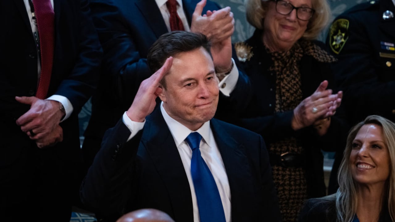 UNITED STATES - MARCH 4: Elon Musk is recognized by during President Donald Trump's address to a joint session of Congress in the House Chamber of the U.S. Capitol on Tuesday, March 4, 2025. (Tom Williams/CQ-Roll Call, Inc via Getty Images)