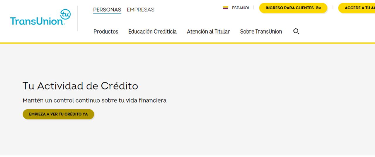 La página principal de TransUnión.