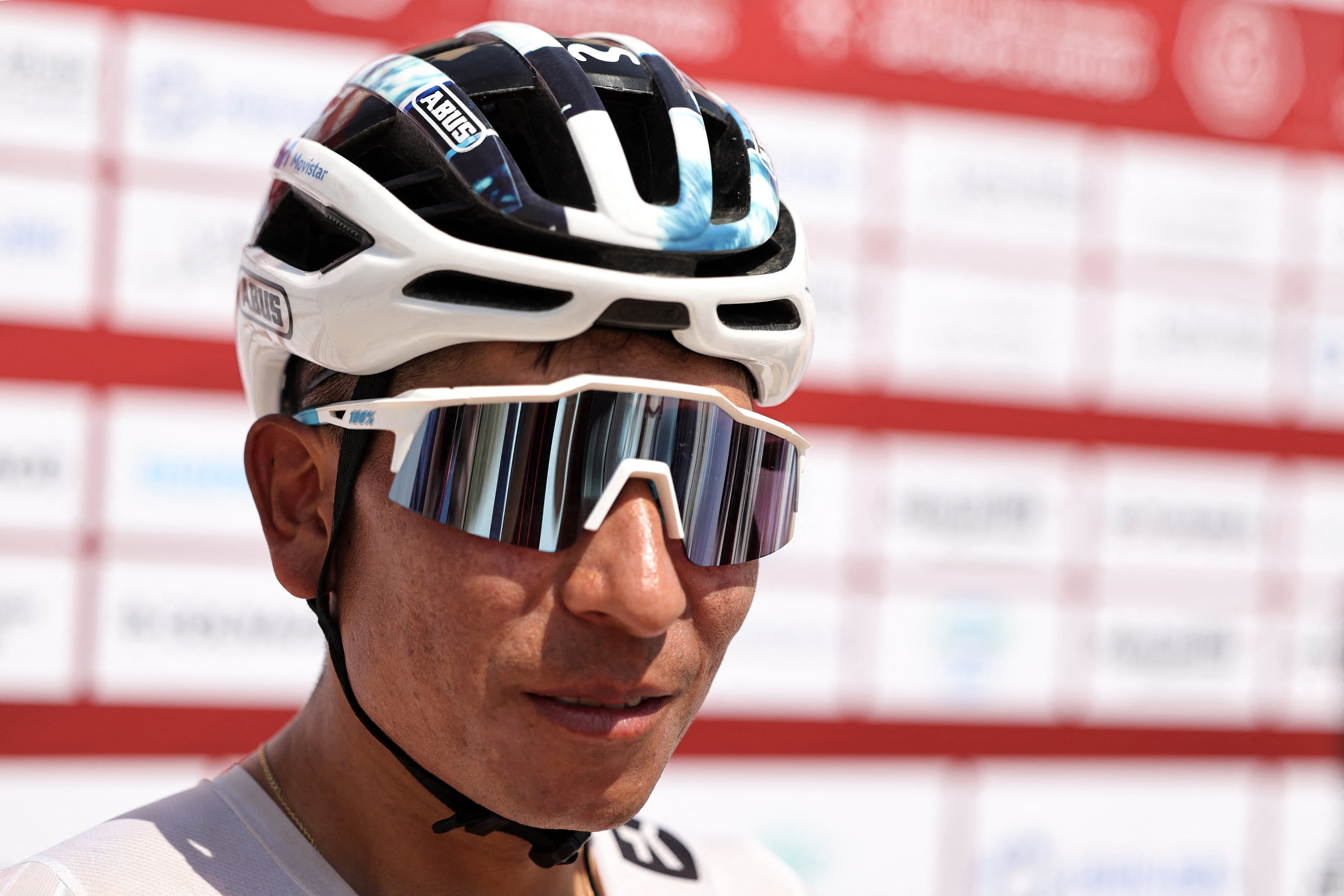 Movistar Team's Colombian rider Nairo Quintana Rojas looks on before the sixth stage of the UAE Tour cycling event from al-Ain Museum to Jebel Hafeet in Abu Dhabi on February 21, 2026. (Photo by Fadel SENNA / AFP)
