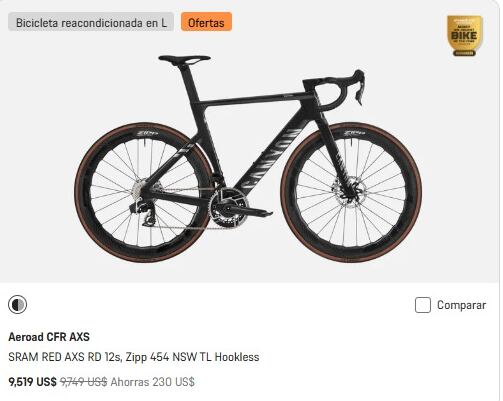 La bicicleta Canyon Aeroad CFR más costosa a la venta (precio original tachado).