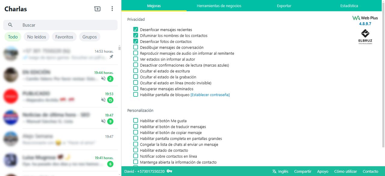 La extensión "WA Web Plus" permite difuminar mensajes, fotos de perfil y nombres en WhatsApp Web, protegiendo la información sensible.