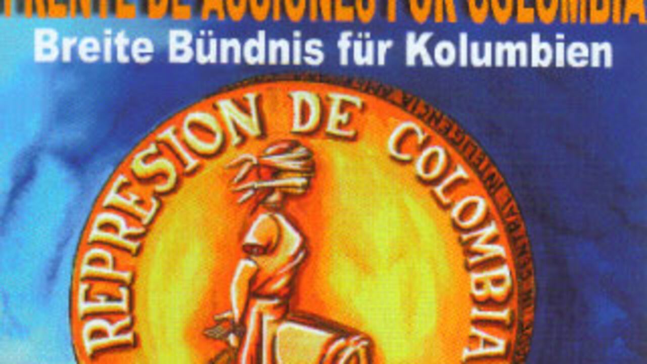Este afiche dice ‘ni para el Alca y sus componentes militares del Plan Colombia y del Plan Patriota’