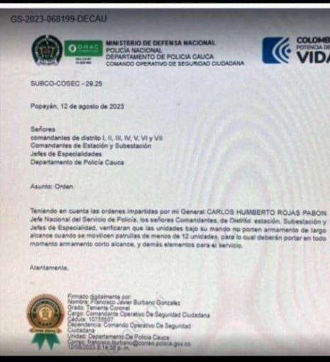 El documento circula en la interna de la Policía. Foto: Cortesía