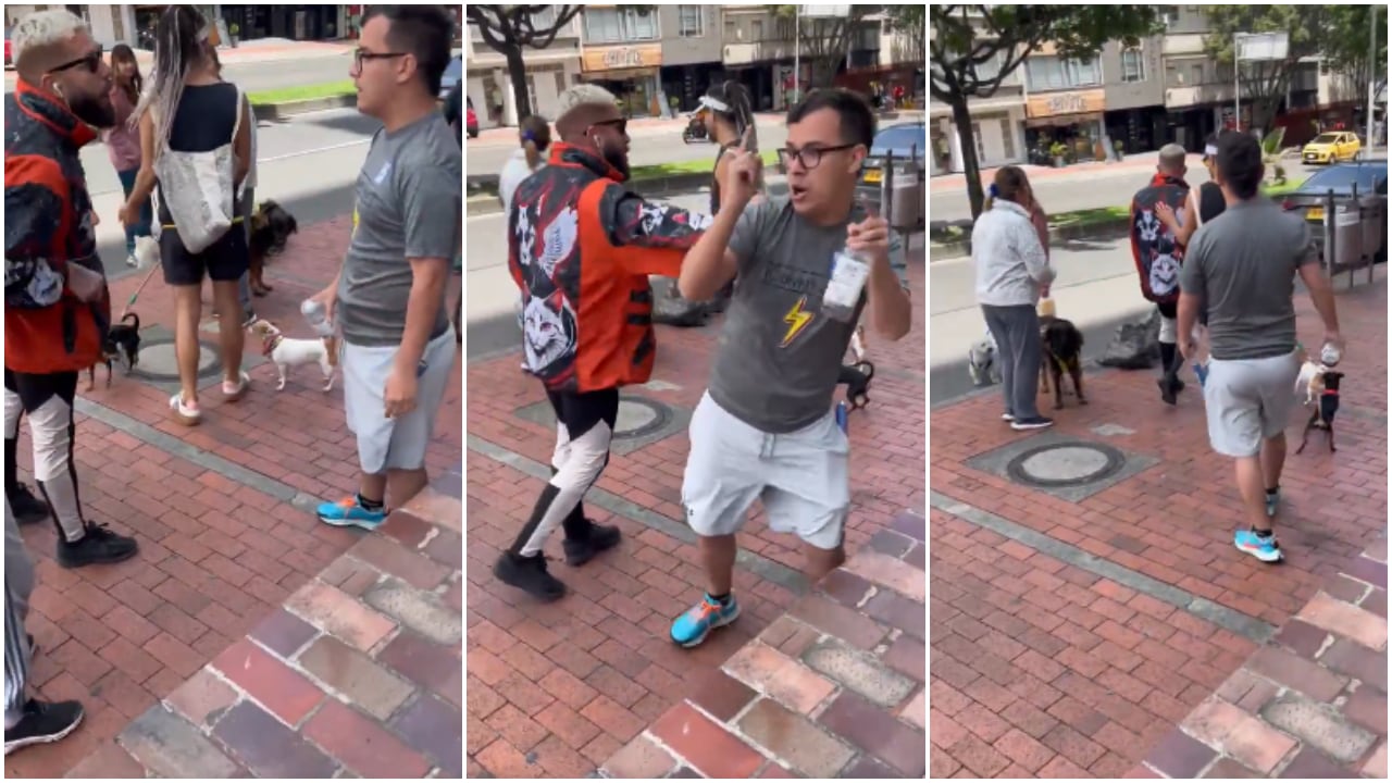 Levy Rincón en momentos en que insultaba y empujaba a una persona identificada como Esteban Tobón, en Bogotá, el 10 de mayo de 2026