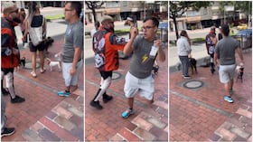 Levy Rincón en momentos en que insultaba y empujaba a una persona identificada como Esteban Tobón, en Bogotá, el 10 de mayo de 2026