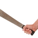 Man holding a machete, isolated on white