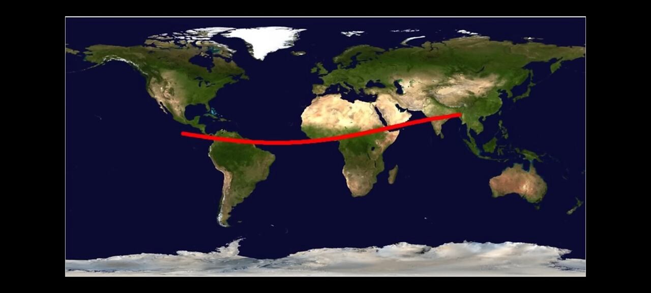 Esta linea representa el lugar donde podría caer el asteroide
