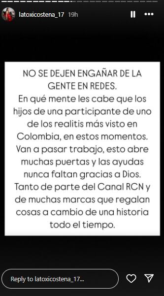 Equipo de la Toxicosteña afirma que los hijos de la participante de 'La casa de los famosos Colombia' están bien y no piden ayuda alguna.