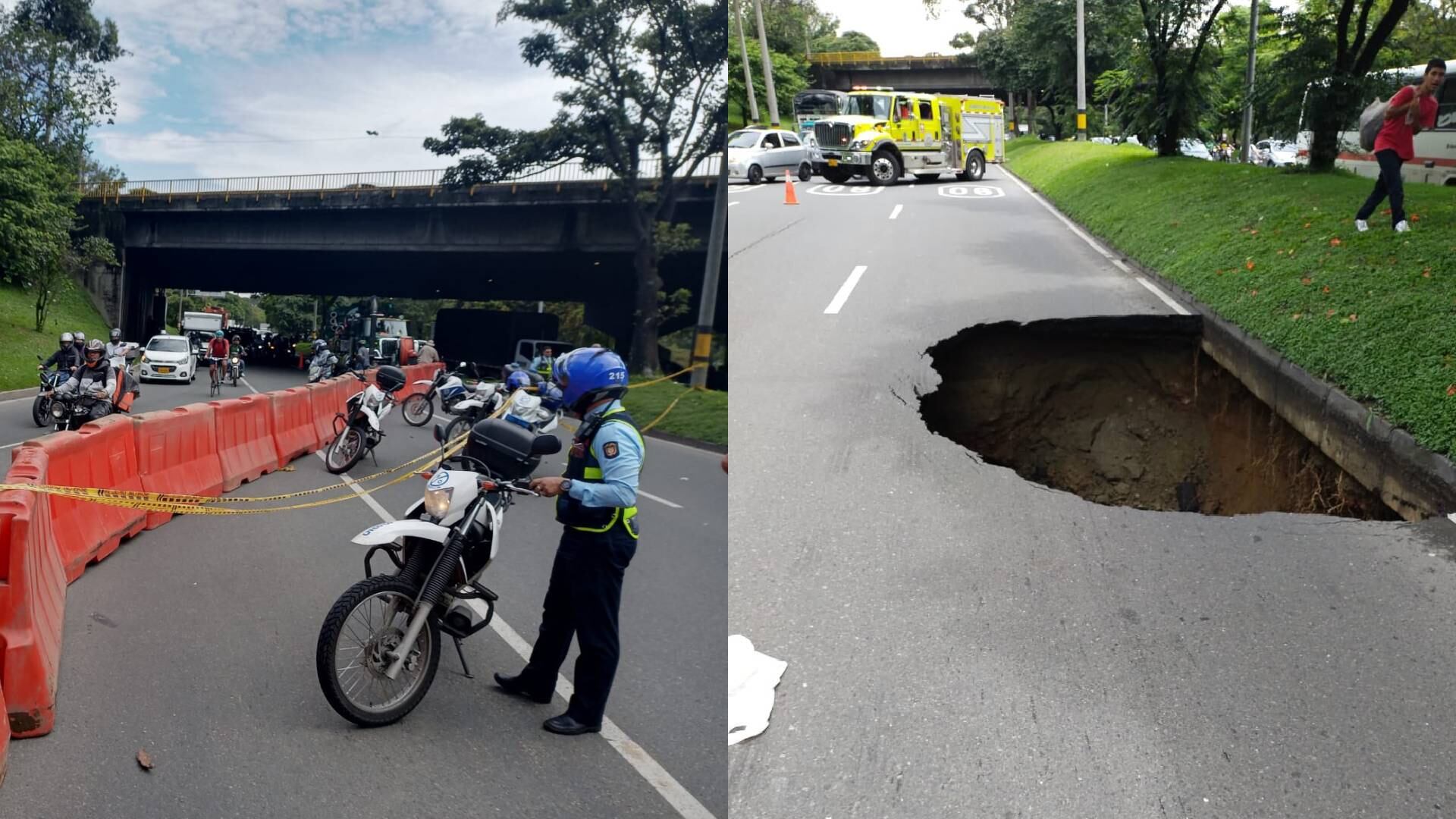 El enorme hueco alcanza a cubrir todo el ancho de la calzada oriental de la Avenida Regional sur - norte.