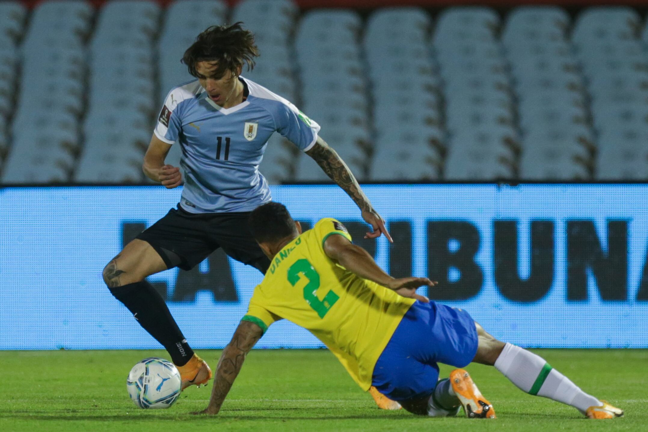 Darwin Núñez durante el juego entre Uruguay y Brasil el pasado martes.