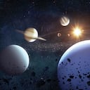 Ilustración del Sistema Solar visto desde más allá de Neptuno, con los ocho planetas visibles alrededor del Sol