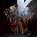 El clero cristiano ortodoxo conmemora el Domingo de Ramos en la Iglesia del Santo Sepulcro, un lugar donde los cristianos creen que Jesucristo fue crucificado, sepultado y resucitado, en Jerusalén, el domingo 17 de abril de 2022. Foto AP/Oded Balilty