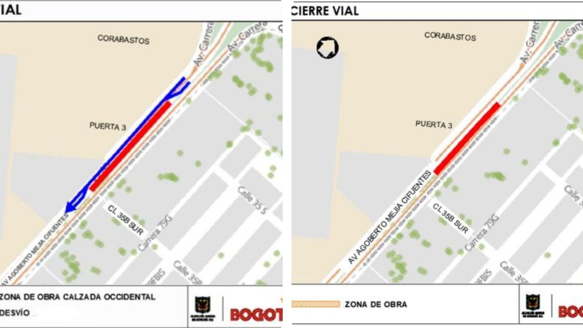 Estos son los mapas viales con los cierres y desvíos que deberán tener en cuenta los conductores por las obras en la avenida Agoberto Mejía, en Bogotá.