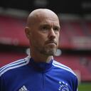Ajax coach Erik Ten Hag waits after in interview at the ArenA stadium in Amsterdam, Netherlands, Friday, April 15, 2022. British and Dutch media are reporting that Ten Hag has reached a verbal agreement to coach Manchester United.(AP Photo/Peter Dejong)
