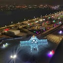 Imagen de la iluminación del año 2019 del Gran Malecón del Río, en Barranquilla.