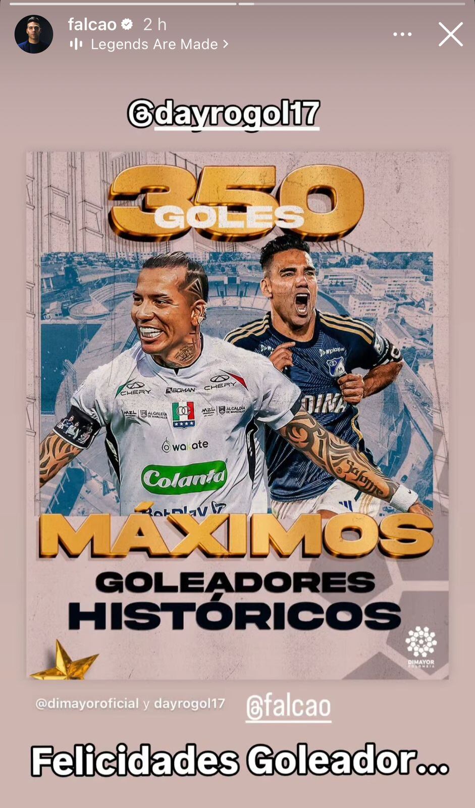 Mensaje de Falcao a Dayro.