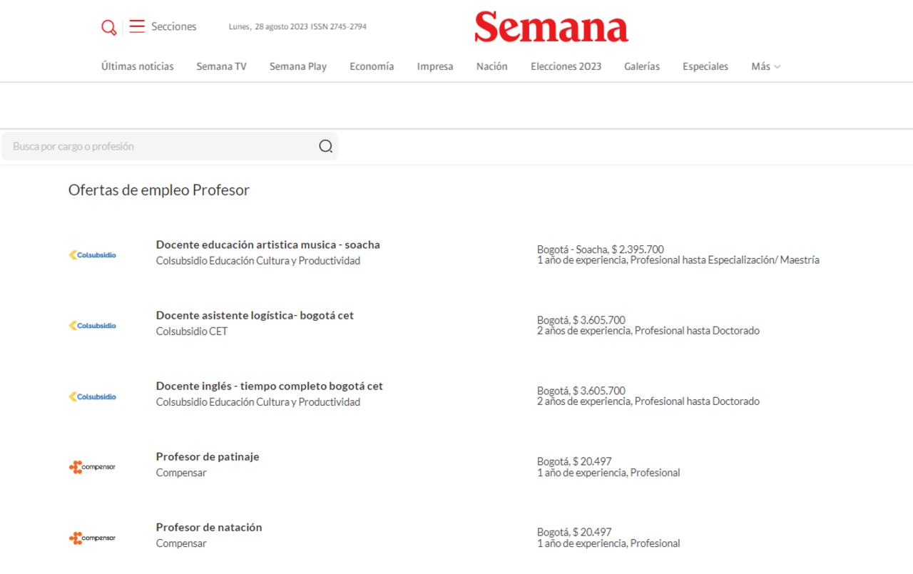 Las ofertas disponibles para docentes en Semana.com/empleos