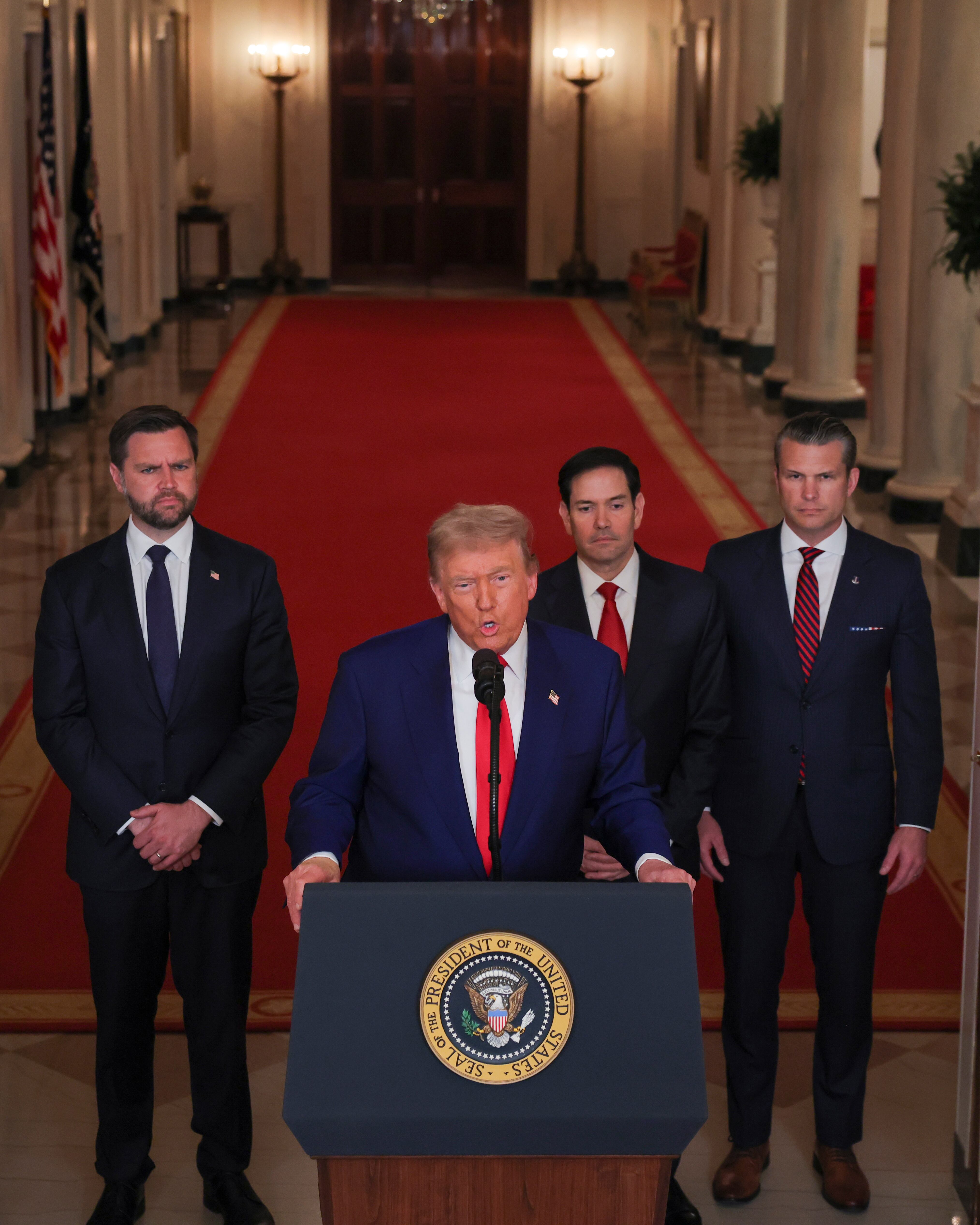 El presidente de Estados Unidos, Donald Trump, pronuncia un discurso a la nación desde la Casa Blanca el 21 de junio de 2025 en Washington, D.C