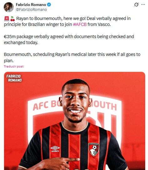 Pantallazo X: @FabrizioRomano