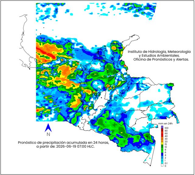 Mapa del clima en Colombia del viernes 19 de junio.
