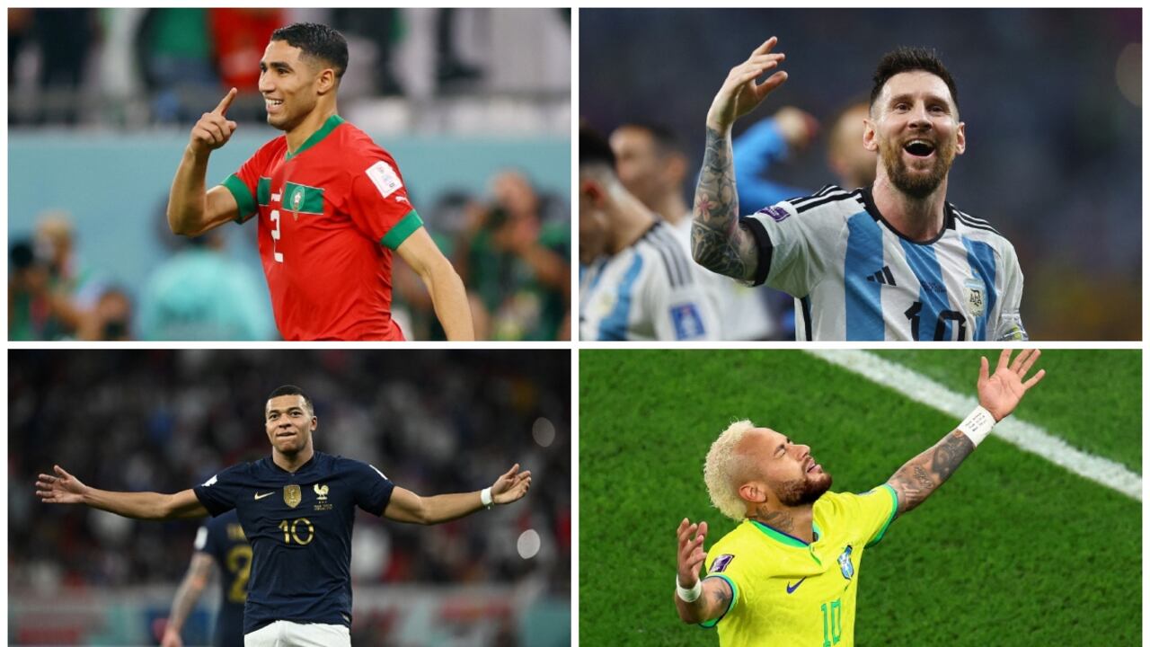 Achraf Hakimi, Lionel Messi, Kylian Mbappé, Neymar principales figuras de sus selecciones.