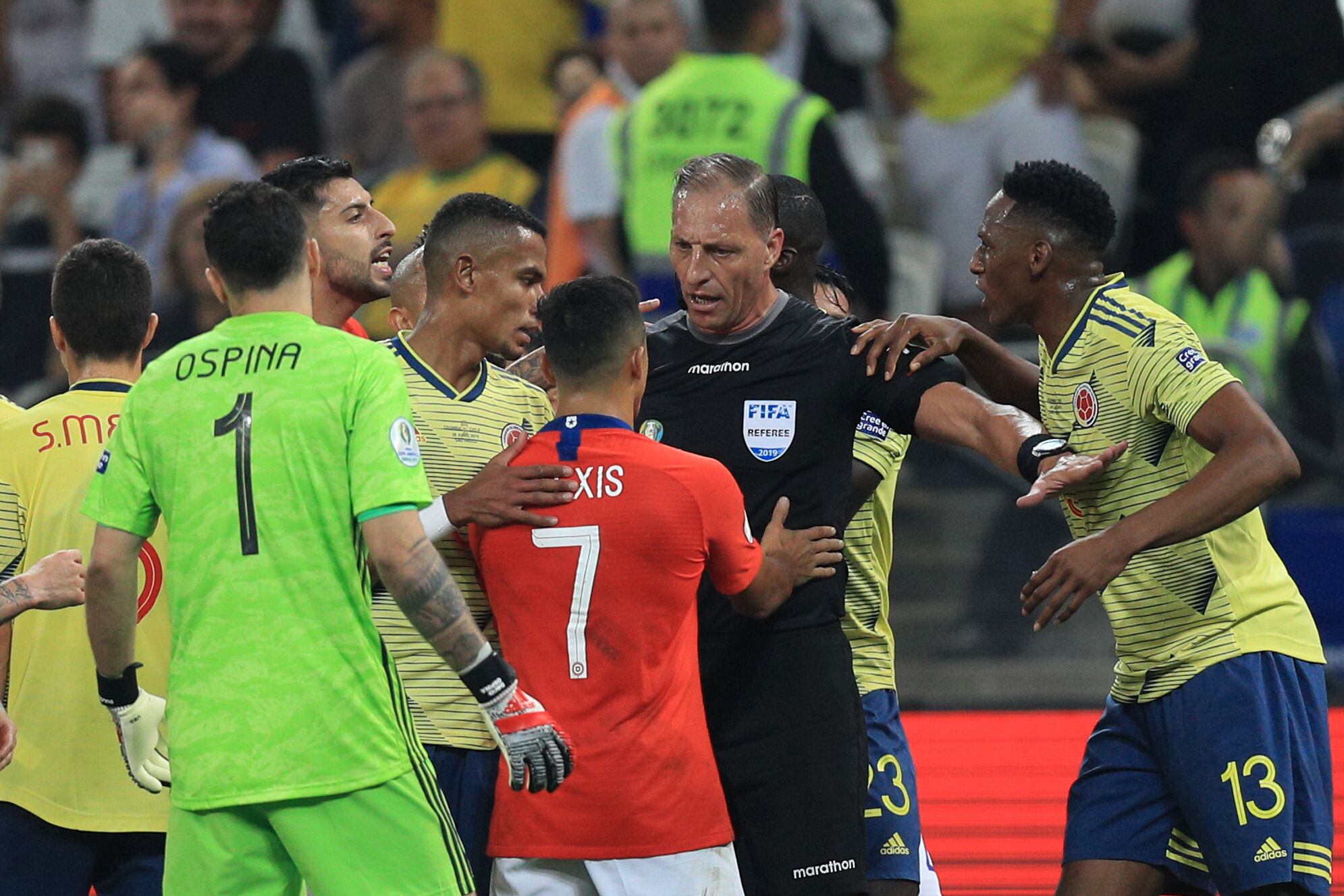 Yerry Mina fue protagonista ante Chile en la Copa América de 2019.