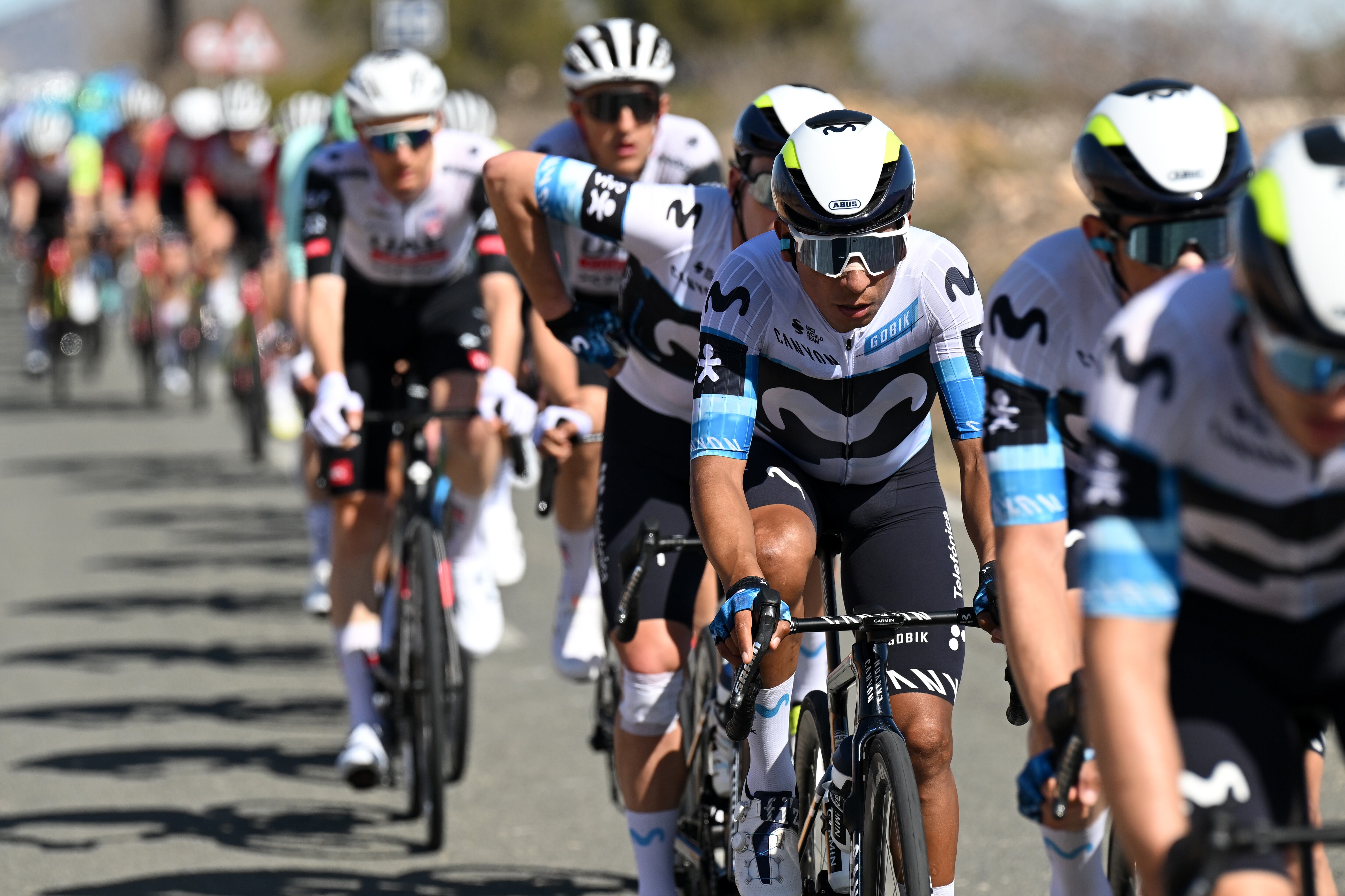 MURCIA, SPAIN - FEBRUARY 15: Nairo Quintana of Colombia and Team Movistar competes during the 45th Vuelta Ciclista a la Región de Murcia "Costa Calida" 2025 a 199.6km one day race from Jumilla to Murcia on February 15, 2025 in Murcia, Spain. (Photo by Tim de Waele/Getty Images)
