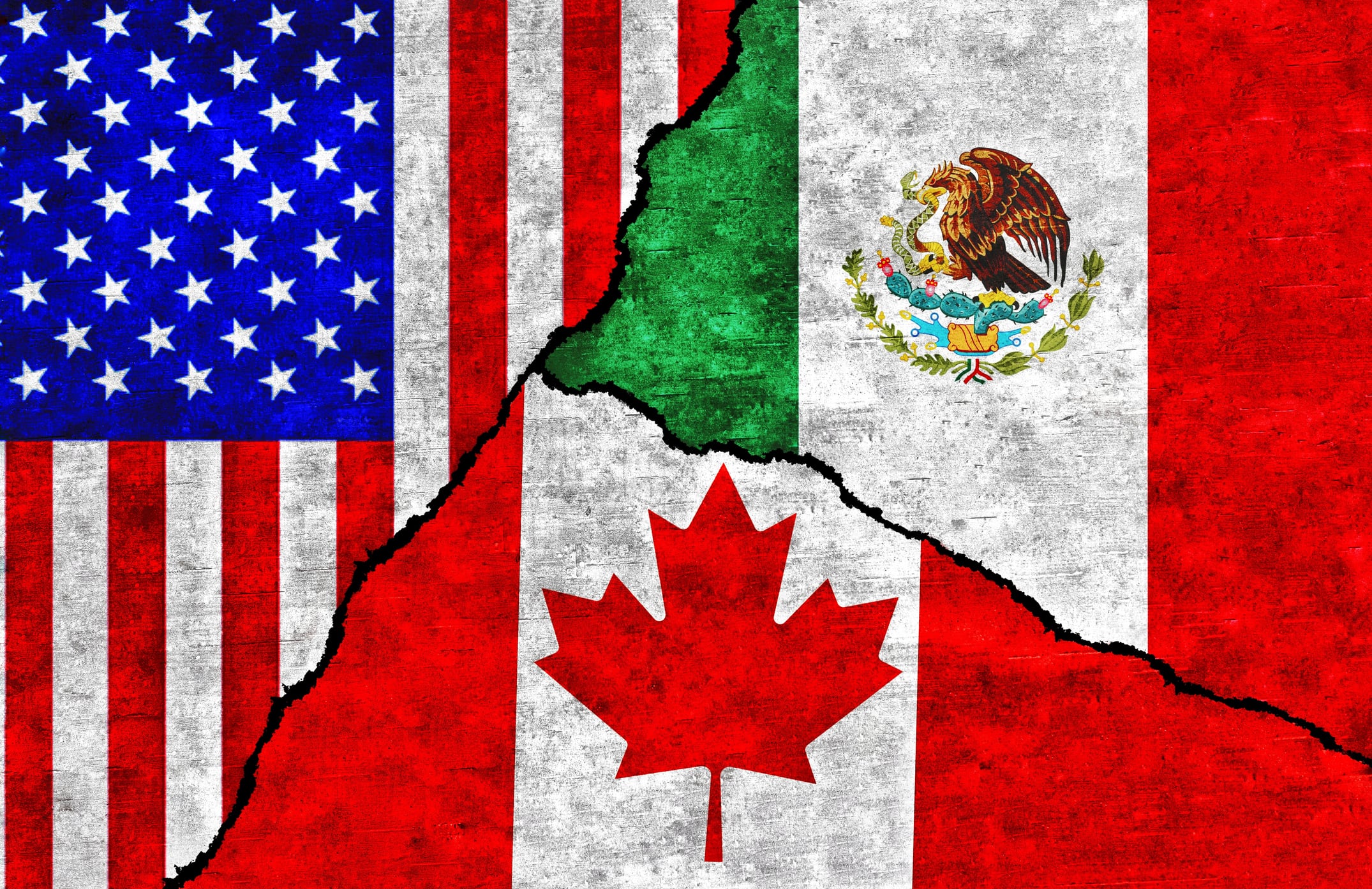 Banderas de Estados Unidos, México y Canadá